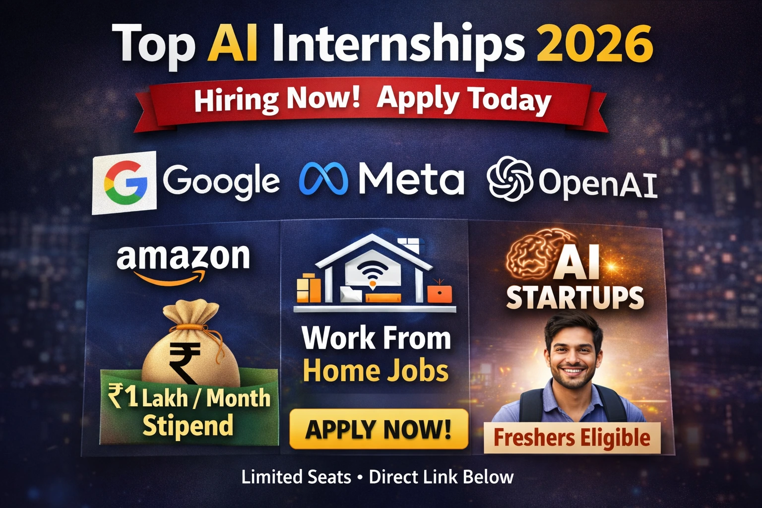 Top AI Internships 2026: ₹1 Lakh/Month Stipend, Work From Home, Freshers Eligible – Apply Now